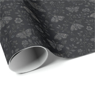 Luxe donkere Halloween botanische patroon – Zwart Cadeaupapier