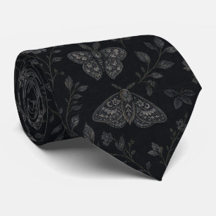 Luxe donkere Halloween botanische patroon – Zwart Stropdas