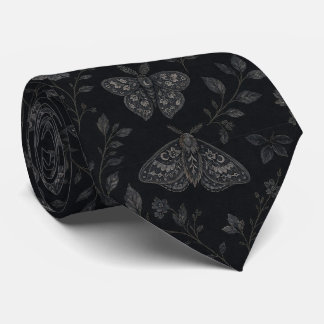 Luxe donkere Halloween botanische patroon – Zwart Stropdas