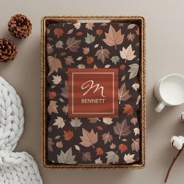 Luxe Donkere Herfstbladeren Monogram Sherpa Deken