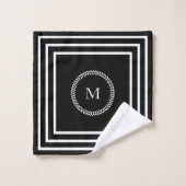 Luxe Donkere monogram Minimalistische witte lijste Bad Handdoek (Wasdoekje)