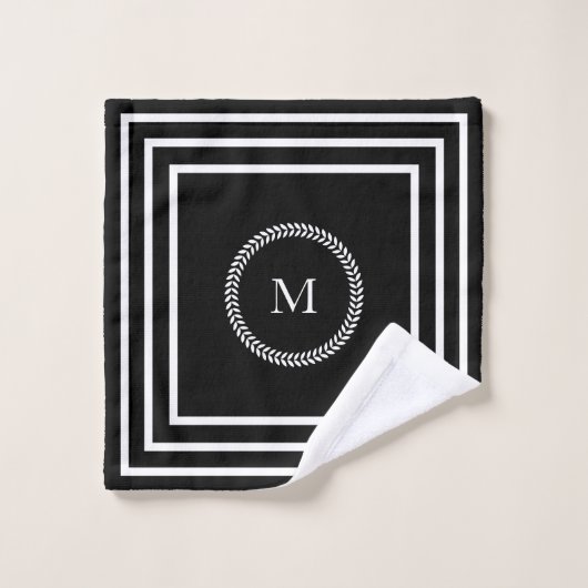 Luxe Donkere monogram Minimalistische witte lijste Bad Handdoek (Wasdoekje)