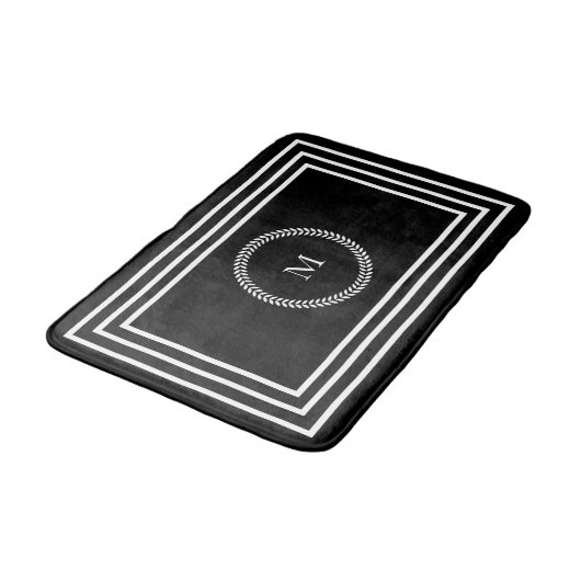 Luxe Donkere monogram Minimalistische witte lijste Badmat (Gekanteld)