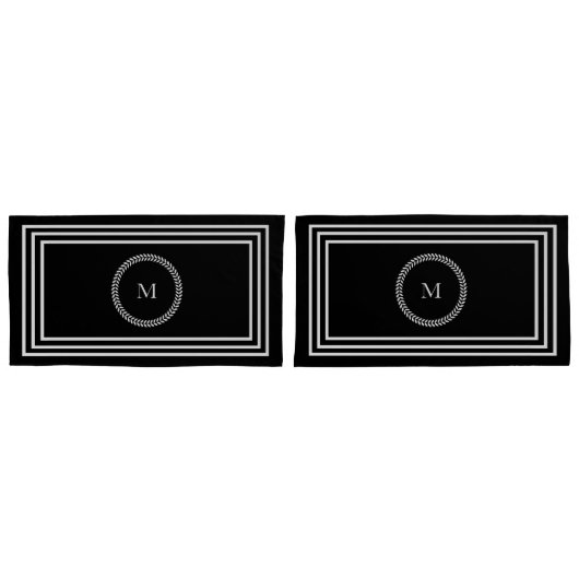 Luxe Donkere monogram Minimalistische witte lijste Kussensloop (Voorkant-Set)