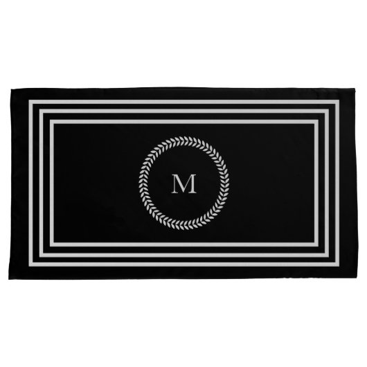 Luxe Donkere monogram Minimalistische witte lijste Kussensloop (Voorkant-Rechts)