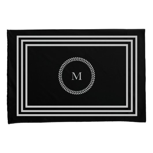 Luxe Donkere monogram Minimalistische witte lijste Kussensloop (Voorkant-Rechts)