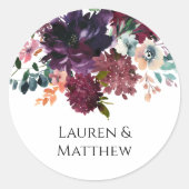 Luxe donkere Waterverf boeket bruid en bruidegom Ronde Sticker (Voorkant)