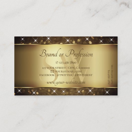 Luxe Donkergouden Glitter Sterren Initialen Elegan Visitekaartje (Achterkant)