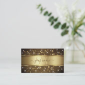 Luxe Donkergouden Glitter Sterren Initialen Elegan Visitekaartje (Staand voorkant)