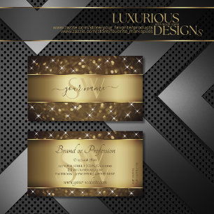 Luxe Donkergouden Glitter Sterren Initialen Elegan Visitekaartje