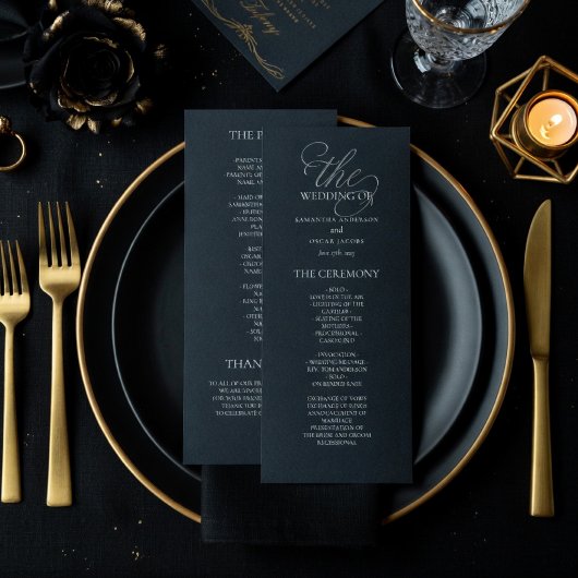 Luxe Donkergrijze Huwelijksprogramma | Elegant Menu