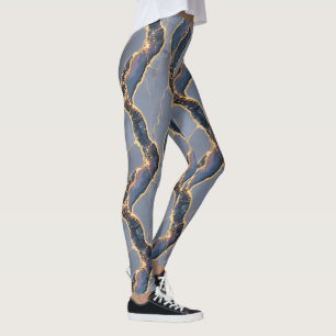 Luxe donkergrijze marmertextuur met gouden aders leggings