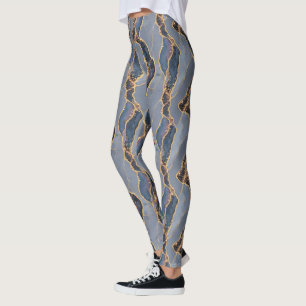 Luxe donkergrijze marmertextuur met gouden aders leggings