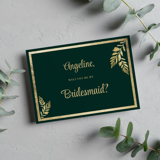 Luxe donkergroen bladgoud lijst Bruidsmeisje Kaart