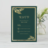 Luxe donkergroen bladgoud lijst RSVP Kaart (Staand voorkant)
