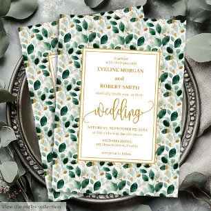 Luxe Donkergroen Goud Eucalyptus Huwelijksuitnodig Kaart