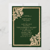 Luxe donkergroen goud glitter bloemenbruiloft kaart (Voorkant)