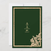 Luxe donkergroen goud glitter bloemenbruiloft kaart (Achterkant)