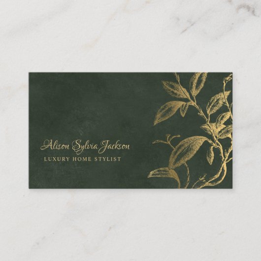 Luxe, donkergroene elegant voor kunstgoudfolie visitekaartje (Voorkant)