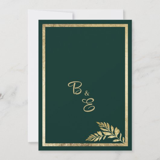 Luxe donkergroene gouden blad lijst bruiloft kaart (Achterkant)
