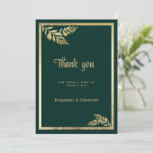 Luxe donkergroene gouden blad lijst Dank u Kaart (Staand voorkant)