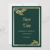 Luxe donkergroene gouden blad lijst Save the Date Kaart (Voorkant)