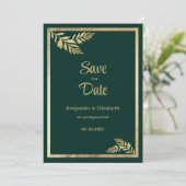 Luxe donkergroene gouden blad lijst Save the Date Kaart (Staand voorkant)