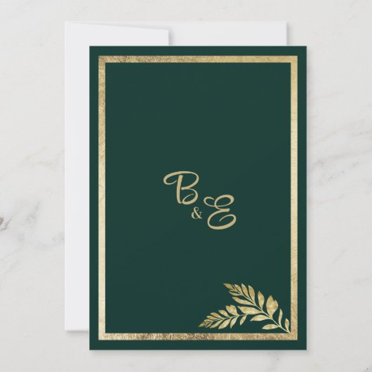 Luxe donkergroene gouden blad lijst Save the Date Kaart (Achterkant)