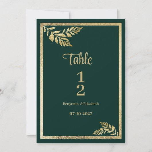 Luxe donkergroene gouden blad lijst Tafelnummers (Voorkant)