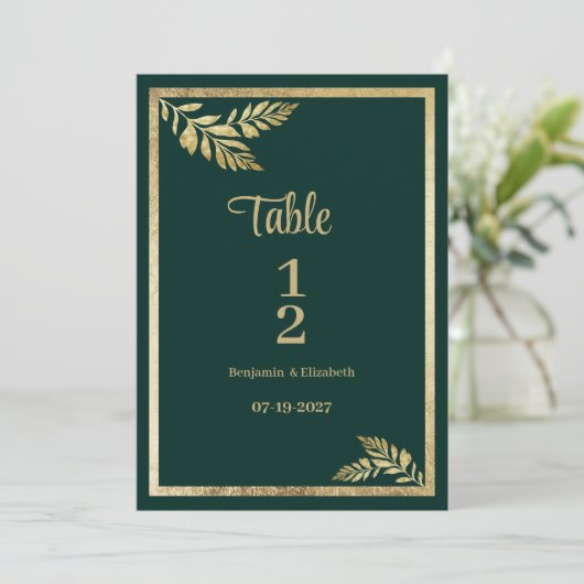 Luxe donkergroene gouden blad lijst Tafelnummers (Staand voorkant)