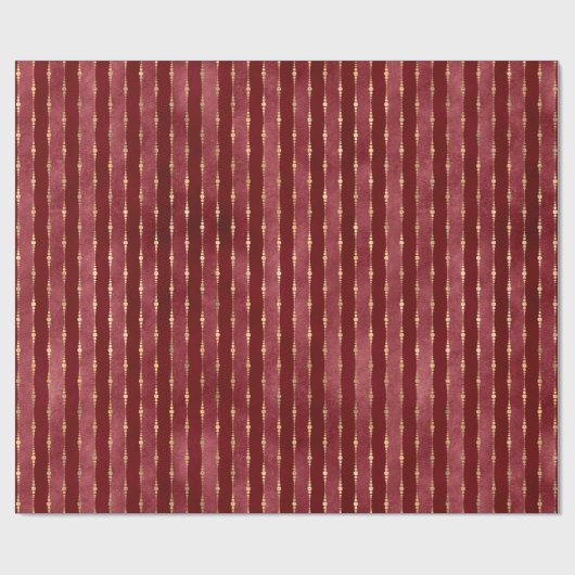Luxe  donkerrode gouden strepen cadeaupapier (Vlak)