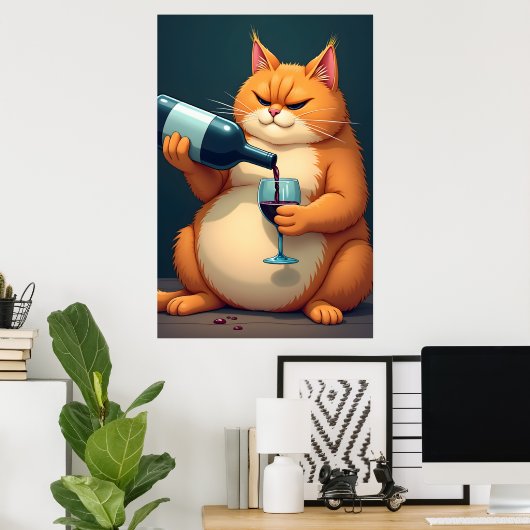 Luxe Dronken Kat Moderne Kunst Illustratie Poster (Thuiskantoor)