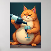 Luxe Dronken Kat Moderne Kunst Illustratie Poster (Voorkant)