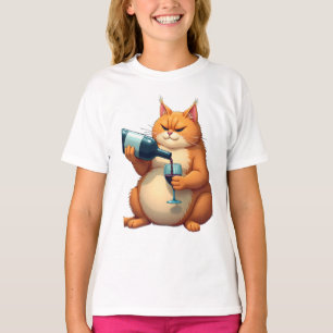 Luxe Dronken Kat Moderne Kunst Illustratie T-shirt