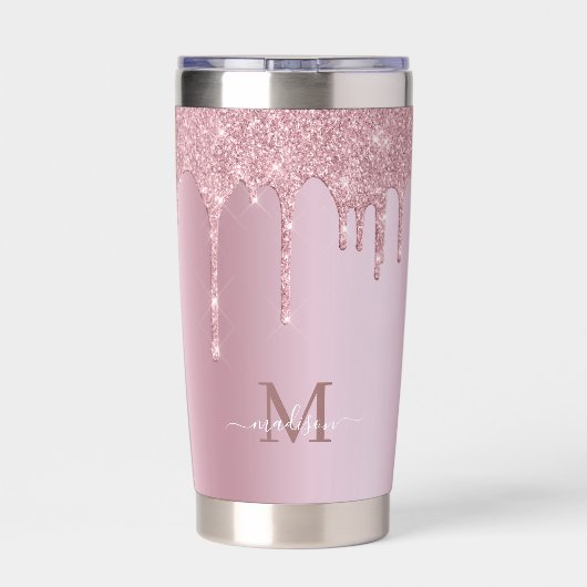 Luxe druppelend Roos gouden glitter monogram Geïsoleerde Drinkbeker (Achterkant)