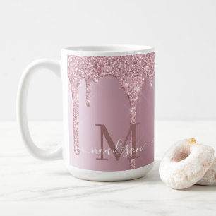 Luxe druppelend Roos gouden glitter monogram Koffiemok