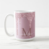 Luxe druppelend Roos gouden glitter monogram Koffiemok (Links)