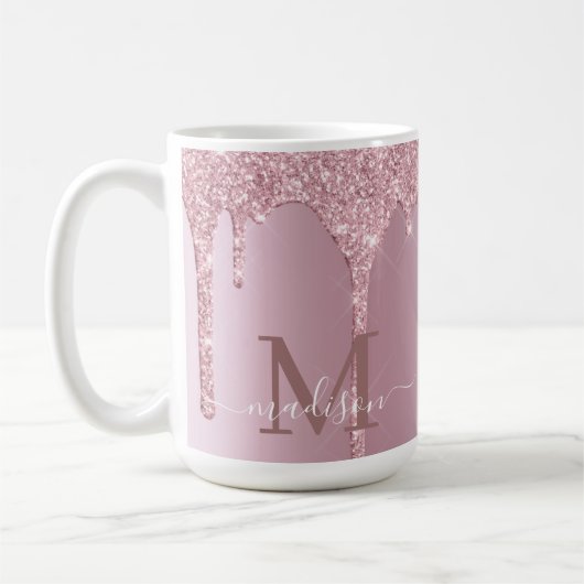 Luxe druppelend Roos gouden glitter monogram Koffiemok (Links)