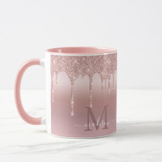 Luxe druppelend Roos gouden glitter monogram Mok (Links)