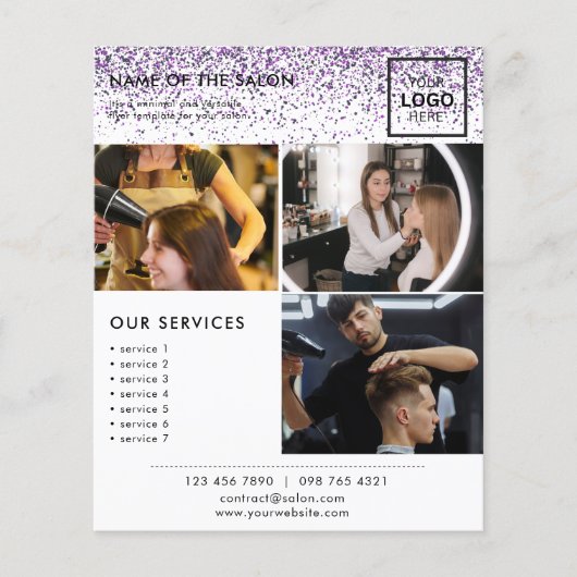 Luxe druppels glinster paarse Salon Flyer (Voorkant)