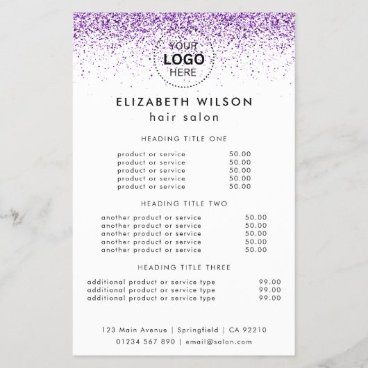 Luxe druppels glinster paarse Salon Flyer (Voorkant)