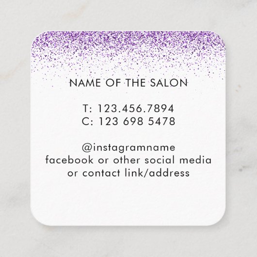 Luxe druppels glitter paarse Salon Afspraakkaart Afsprakenkaartje (Achterkant)