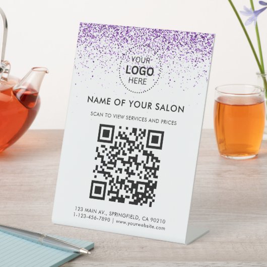 Luxe druppels glitter paarse Salon Pedestal Sign Reclamebord Met Voetstuk (Insitu)