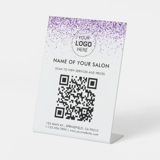 Luxe druppels glitter paarse Salon Pedestal Sign Reclamebord Met Voetstuk (Voorkant)