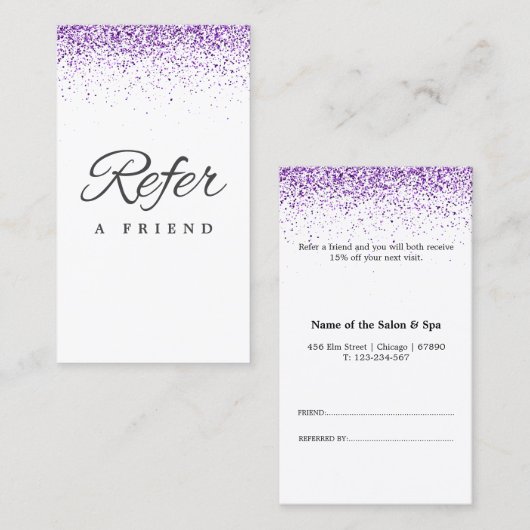 Luxe druppels glitter paarse Salon Referral Kaart (Voorkant / Achterkant)