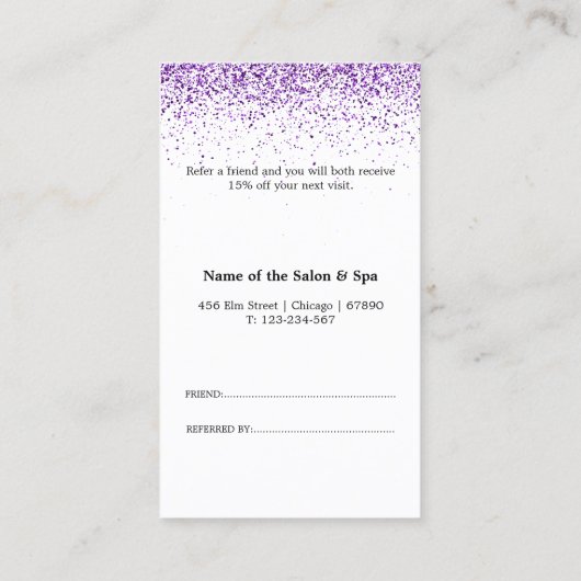 Luxe druppels glitter paarse Salon Referral Kaart (Achterkant)
