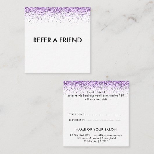 Luxe druppels glitter paarse Salon Referral Kaart (Voorkant / Achterkant)