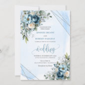 Luxe Dusty Blue Silver Wedding Invitation Kaart (Voorkant)