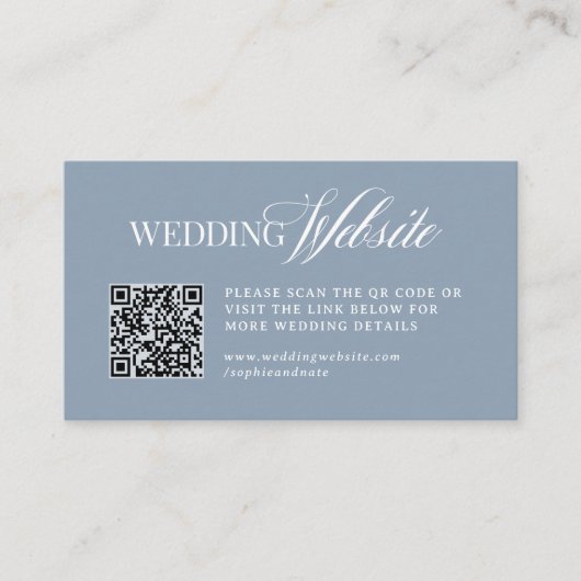 Luxe Dusty Blue | Wedding Website QR Code Informatiekaartje (Voorkant)