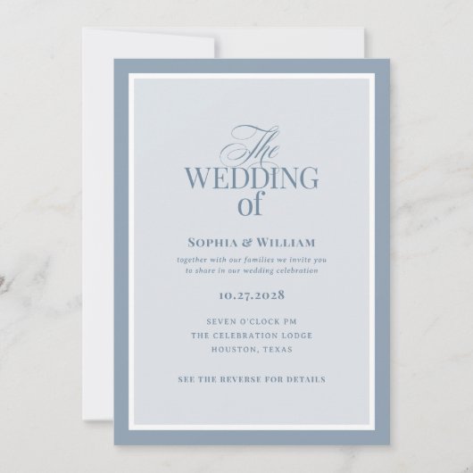 Luxe Dusty Blue with RSVP QR Code | Wedding Kaart (Voorkant)